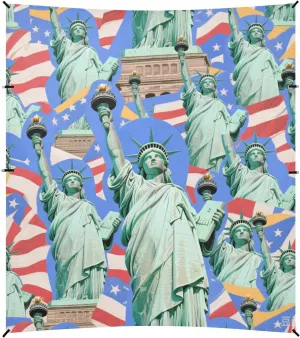 Blue Cartoon Fashion Statue of Liberty Foldable Beach Cabana UPF50 Easy Setup Shade Sun Shelter with Sturdy Poles, Sandbags and Shovel for Camping, Picnics, Backyard & Fishing