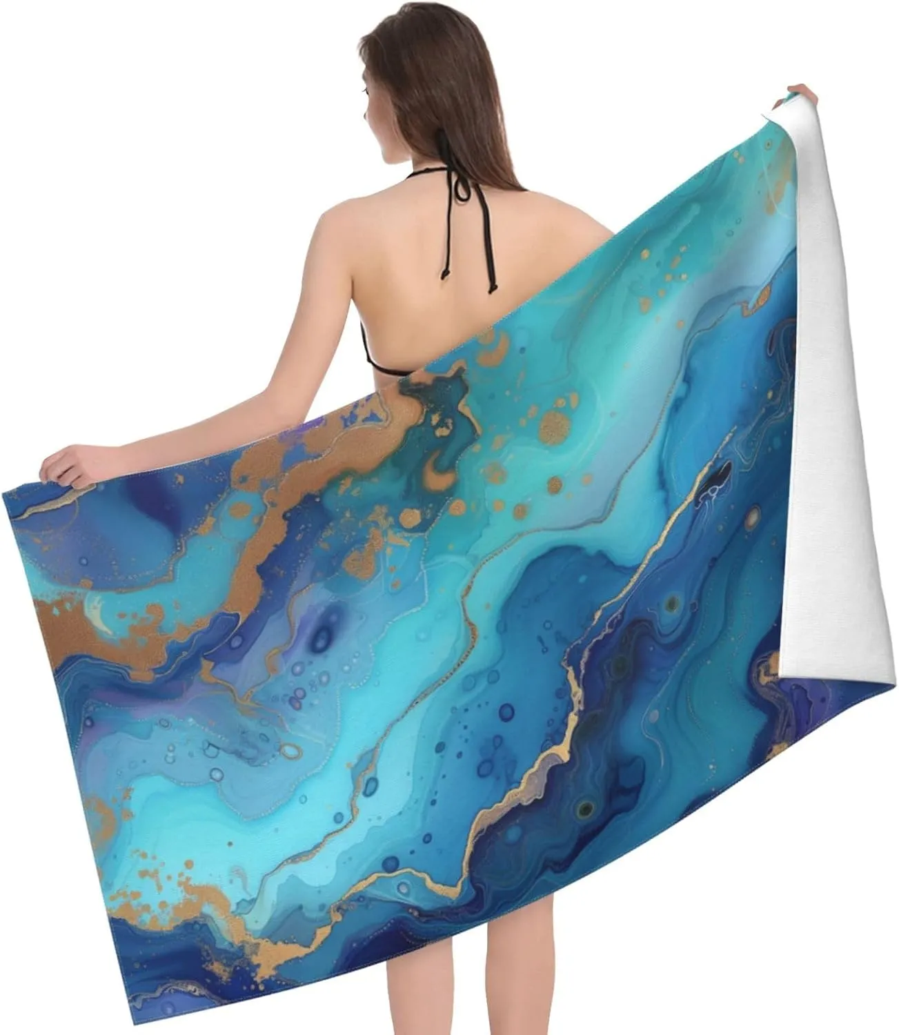 Blue Marble Print Beach Towel Microfiber Sand Free Towels for Adult Kid Quick Dry Ultra Absorbent Super Soft Pool Travel Swim Bath Shower Towel 52”x 32”