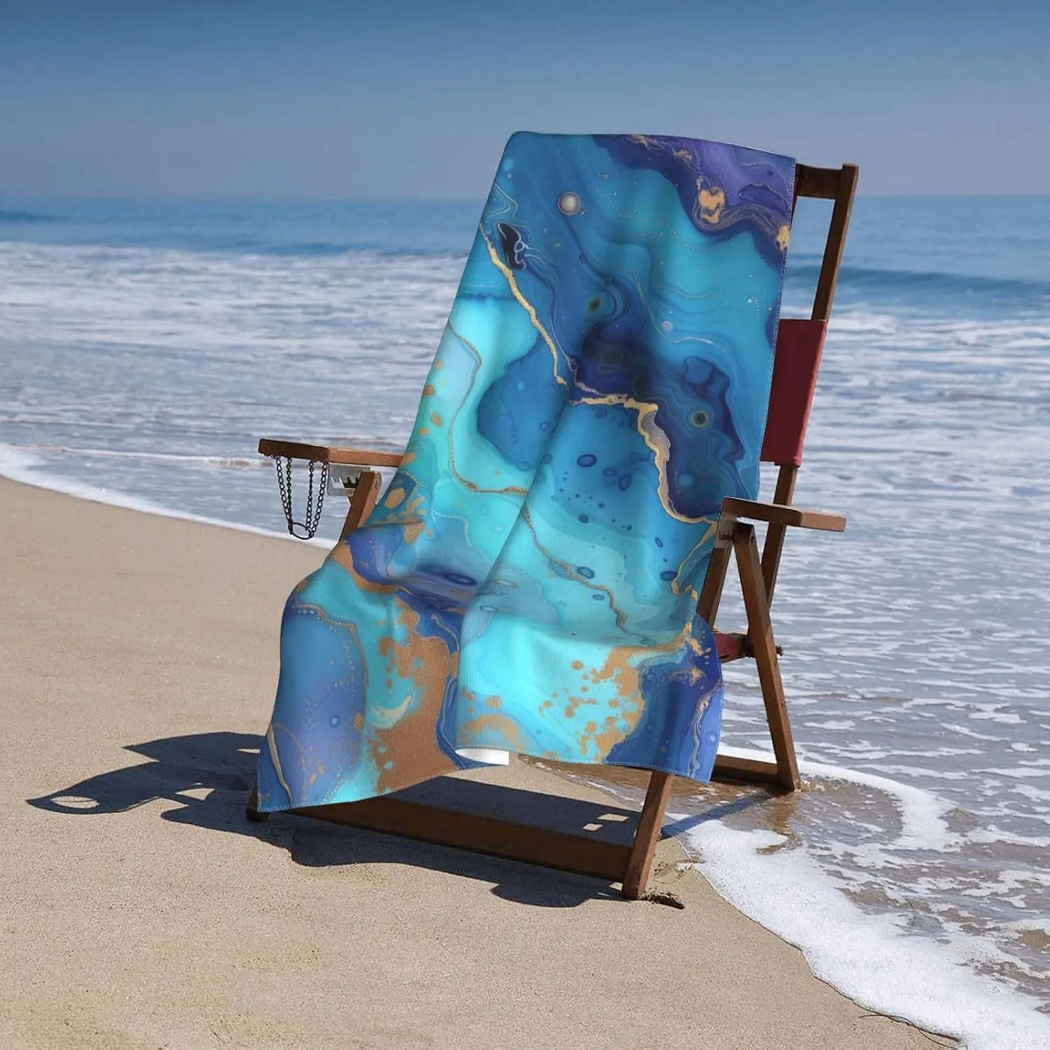 Blue Marble Print Beach Towel Microfiber Sand Free Towels for Adult Kid Quick Dry Ultra Absorbent Super Soft Pool Travel Swim Bath Shower Towel 52”x 32”