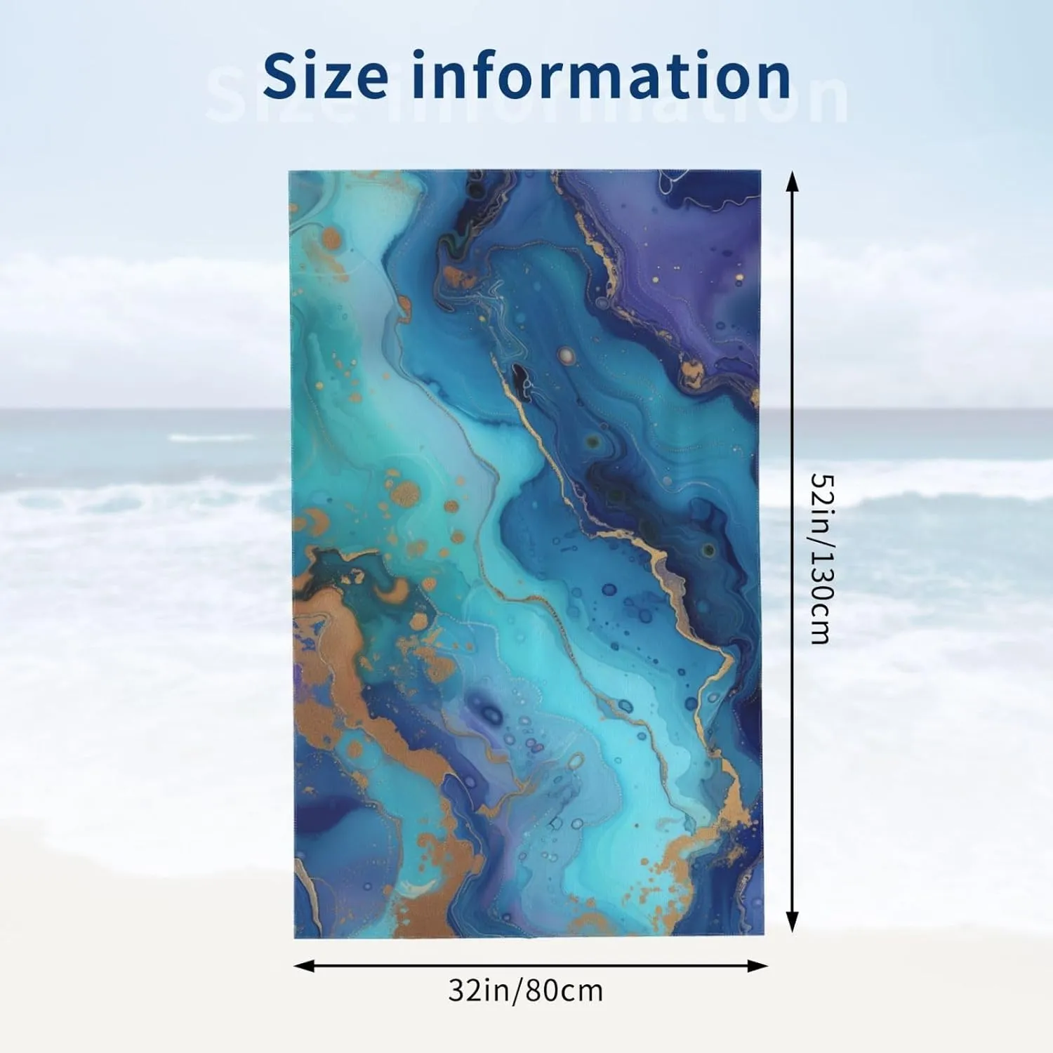 Blue Marble Print Beach Towel Microfiber Sand Free Towels for Adult Kid Quick Dry Ultra Absorbent Super Soft Pool Travel Swim Bath Shower Towel 52”x 32”