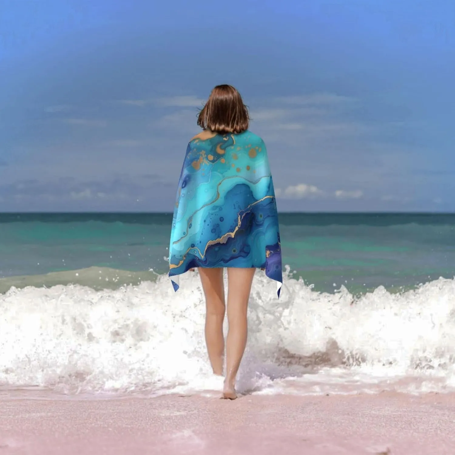 Blue Marble Print Beach Towel Microfiber Sand Free Towels for Adult Kid Quick Dry Ultra Absorbent Super Soft Pool Travel Swim Bath Shower Towel 52”x 32”