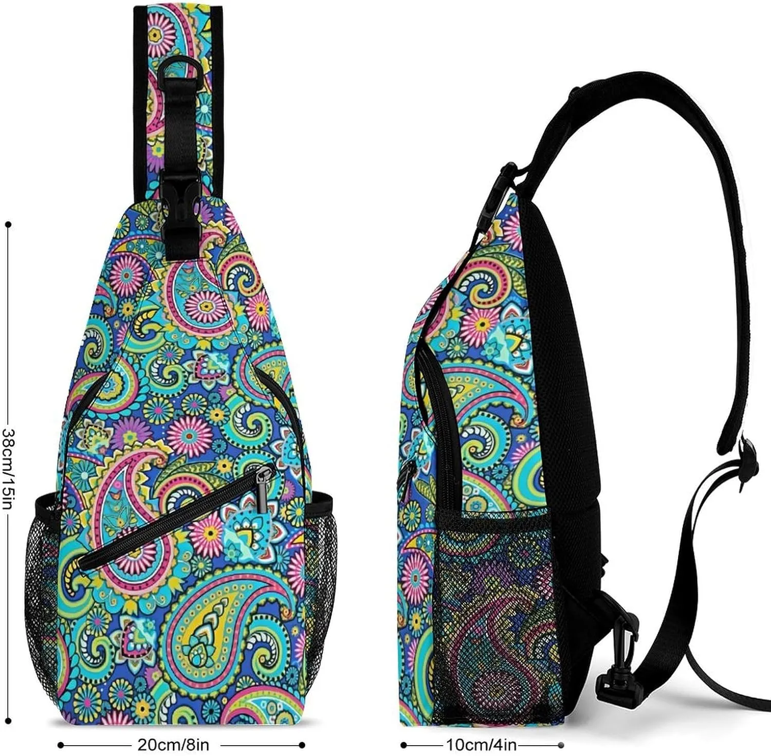 Blue Pink Paisley A Spacious And Large Capacity Portable Adjustable Chest Bag