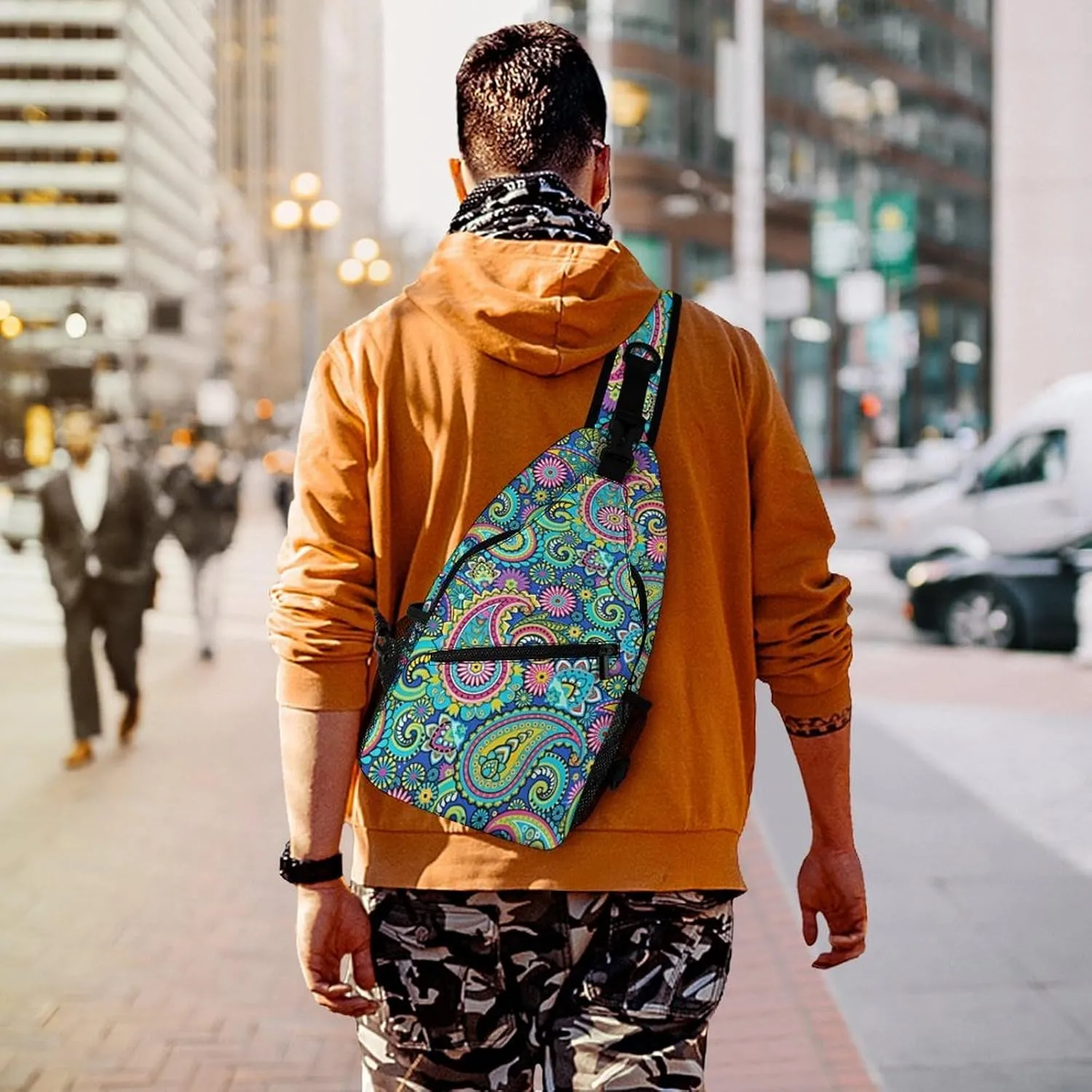 Blue Pink Paisley A Spacious And Large Capacity Portable Adjustable Chest Bag
