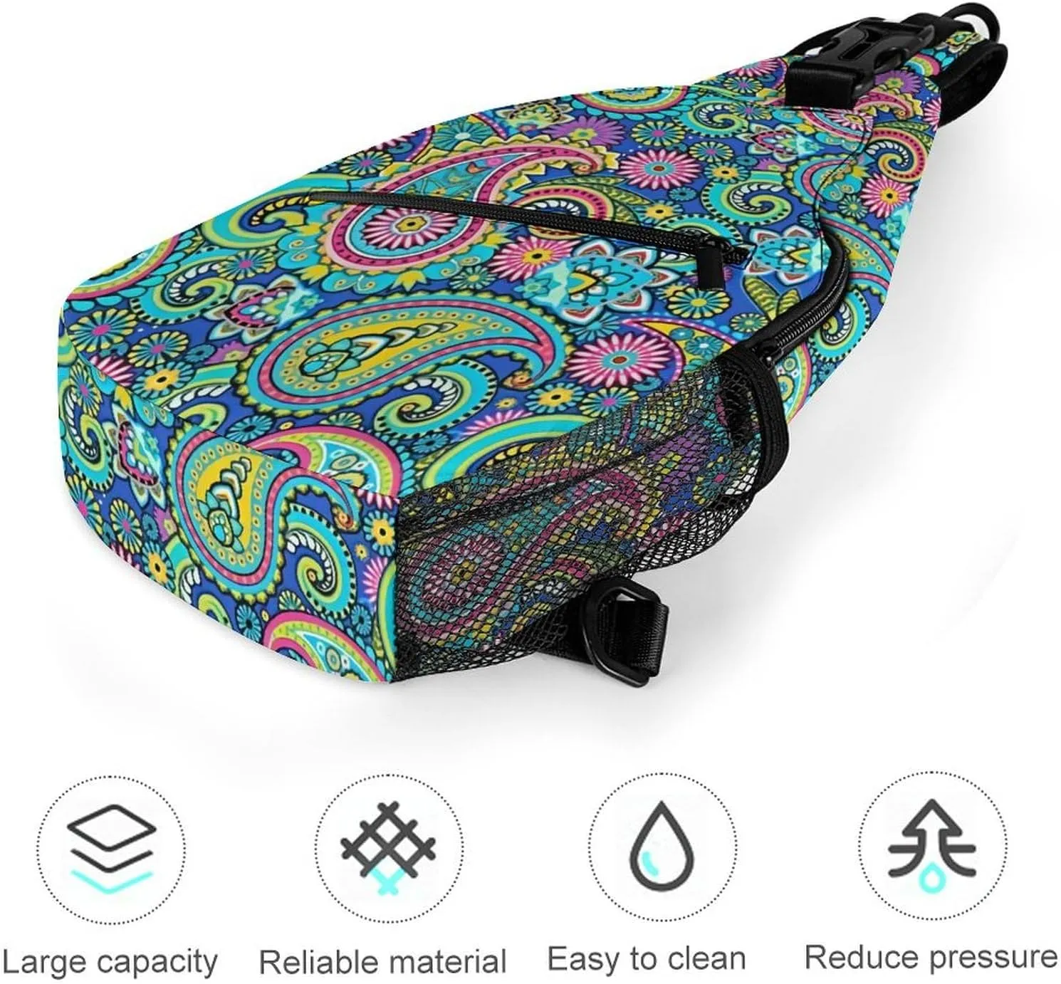 Blue Pink Paisley A Spacious And Large Capacity Portable Adjustable Chest Bag