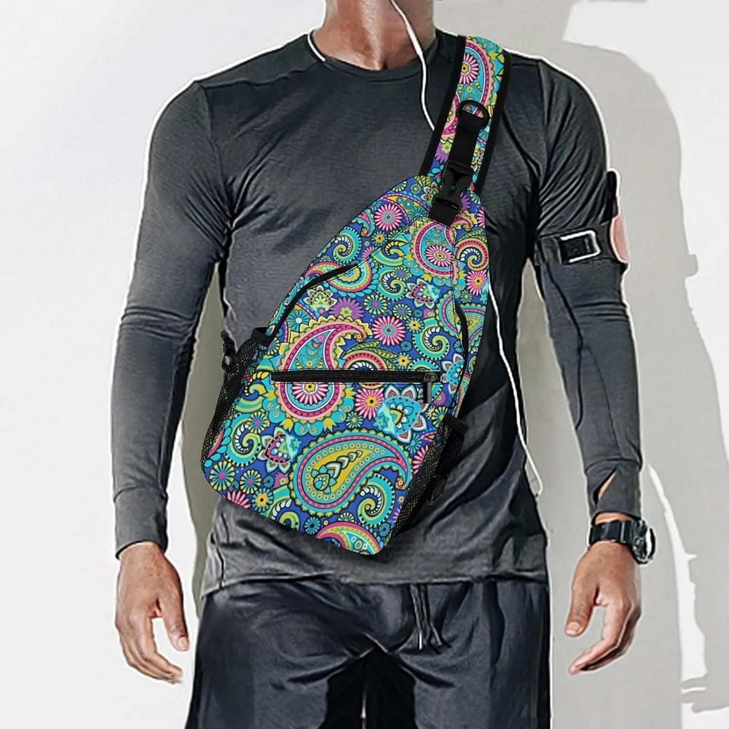 Blue Pink Paisley A Spacious And Large Capacity Portable Adjustable Chest Bag