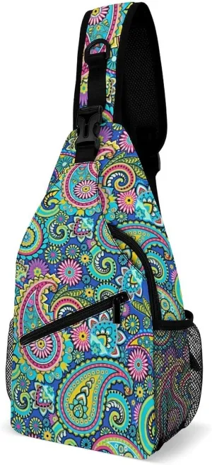 Blue Pink Paisley A Spacious And Large Capacity Portable Adjustable Chest Bag