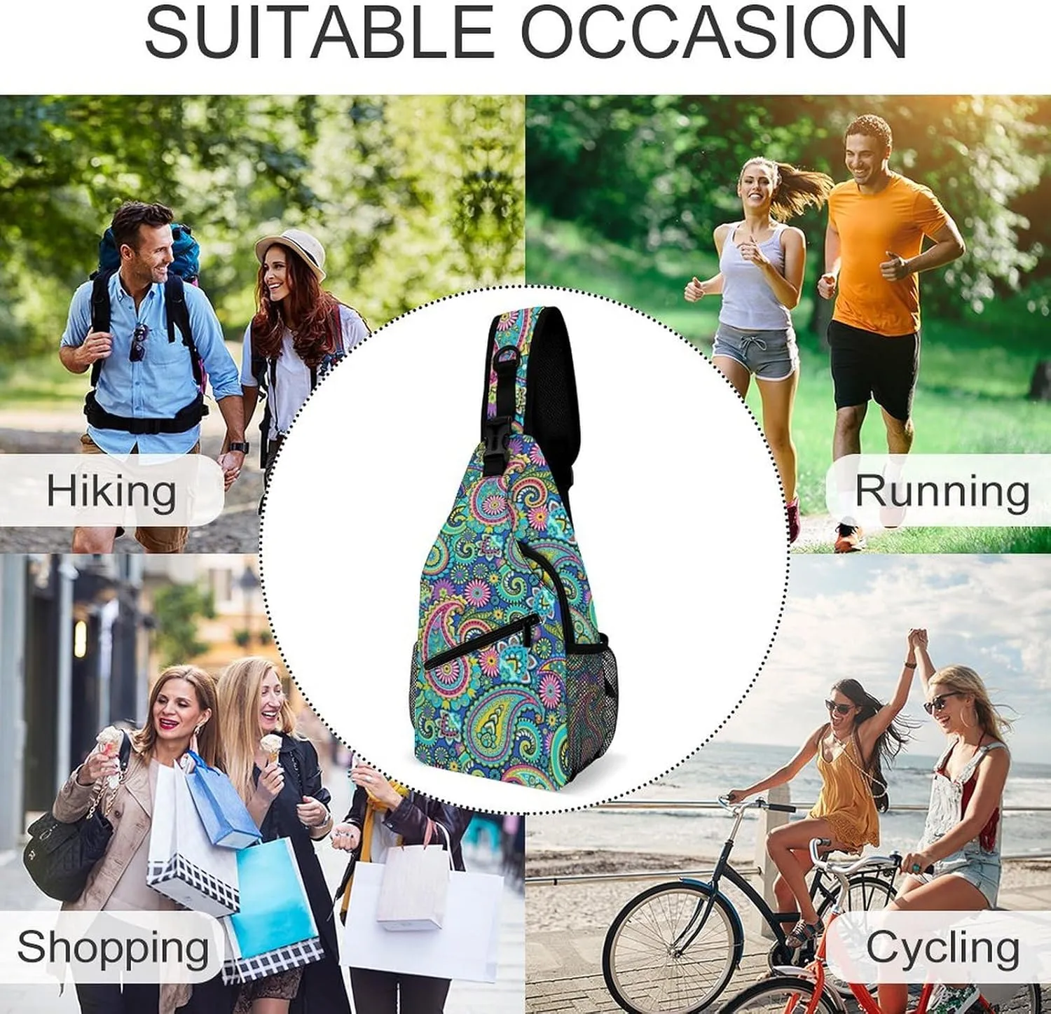 Blue Pink Paisley A Spacious And Large Capacity Portable Adjustable Chest Bag
