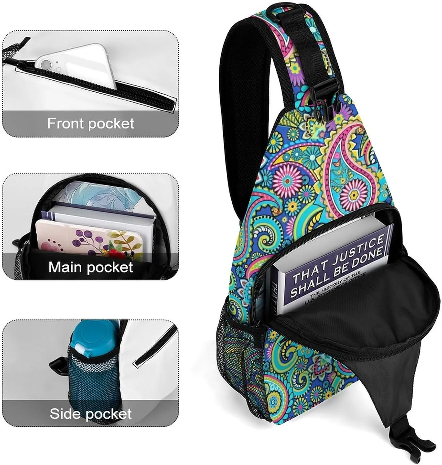 Blue Pink Paisley A Spacious And Large Capacity Portable Adjustable Chest Bag