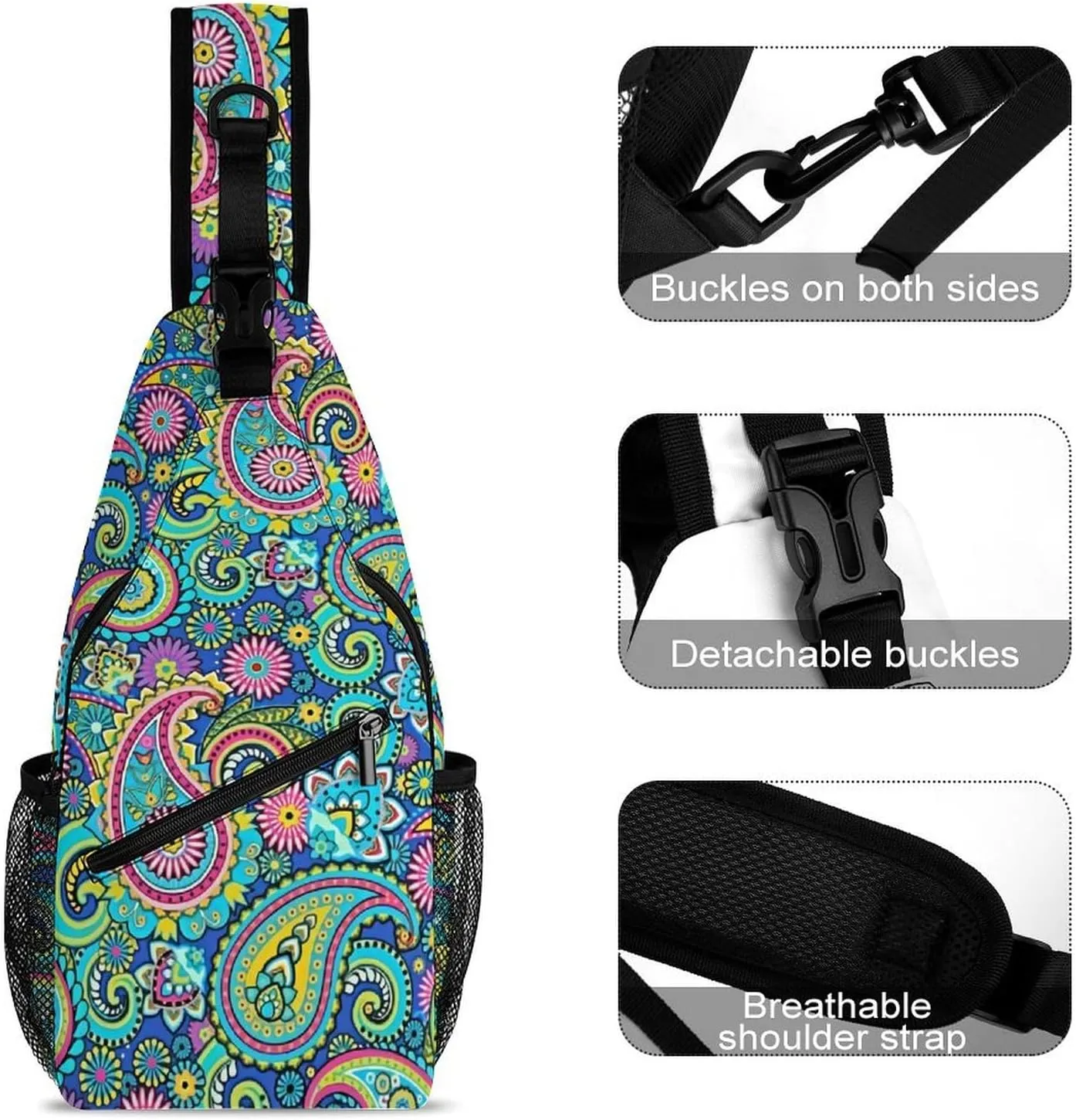 Blue Pink Paisley A Spacious And Large Capacity Portable Adjustable Chest Bag
