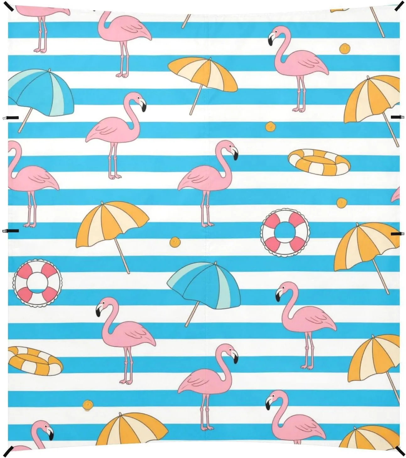 Blue White Striped Summer Flamingo Foldable Beach Cabana UPF50  Easy Setup Portable Sunshade with Sand Shovel for Camping, Picnics, Backyard