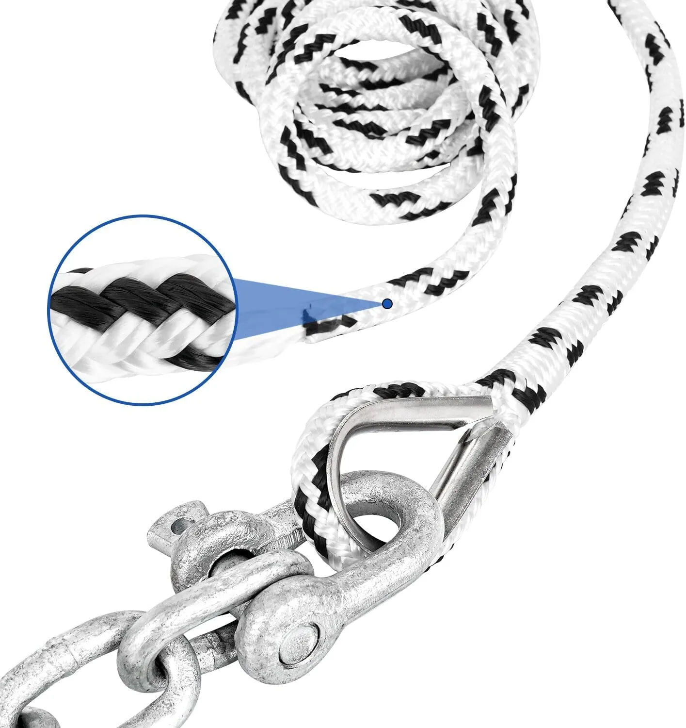 Boat Anchor Kit Fluke Anchor with Chain and Anchor Rope Set for Boats Pontoon, Deck, Fishing, and Sail