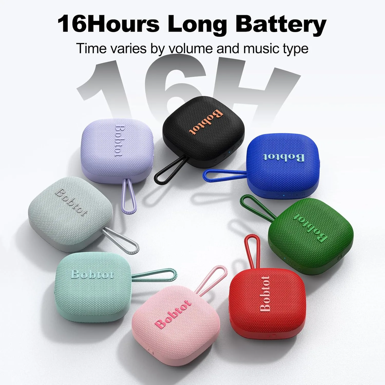 Bobtot Portable Bluetooth Speakers Wireless - IPX7 Waterproof Mini Shower Speaker with 16 Hours Playtime, Loud Stereo Sound, Rich Bass, TWS, Built-in Mic, Small Size for Travel Sport, Black
