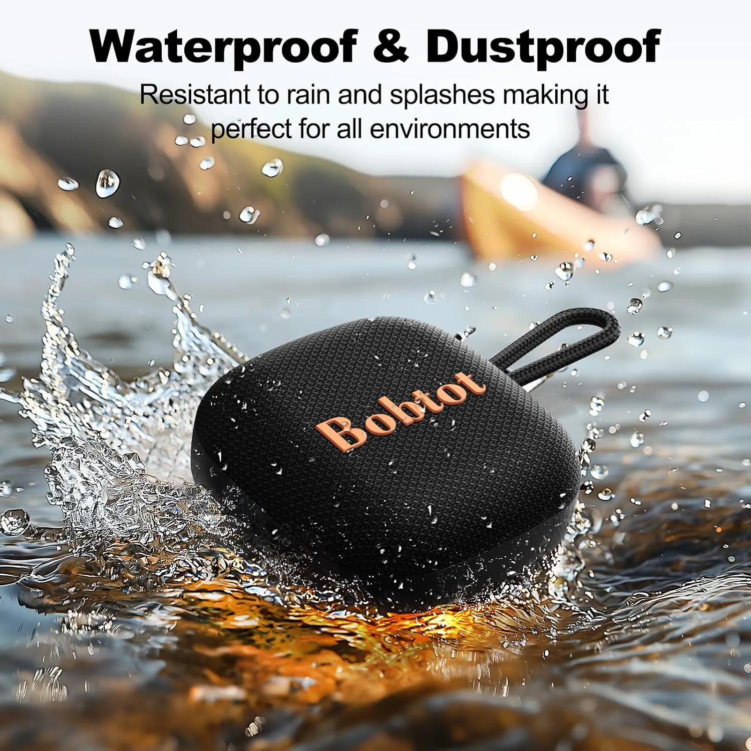 Bobtot Portable Bluetooth Speakers Wireless - IPX7 Waterproof Mini Shower Speaker with 16 Hours Playtime, Loud Stereo Sound, Rich Bass, TWS, Built-in Mic, Small Size for Travel Sport, Black