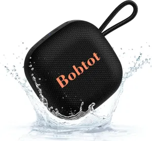 Bobtot Portable Bluetooth Speakers Wireless - IPX7 Waterproof Mini Shower Speaker with 16 Hours Playtime, Loud Stereo Sound, Rich Bass, TWS, Built-in Mic, Small Size for Travel Sport, Black