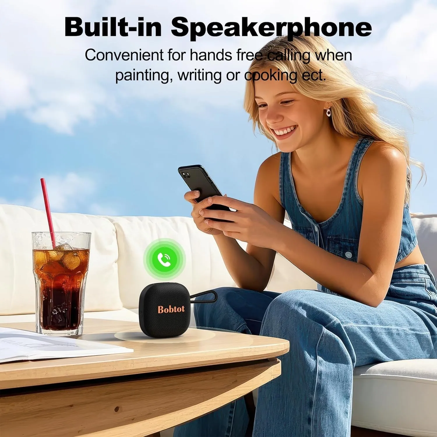 Bobtot Portable Bluetooth Speakers Wireless - IPX7 Waterproof Mini Shower Speaker with 16 Hours Playtime, Loud Stereo Sound, Rich Bass, TWS, Built-in Mic, Small Size for Travel Sport, Black