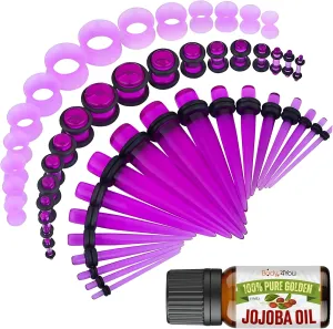 BodyJ4You 54PC Ear Stretching Kit 14G-12mm - Aftercare Jojoba Oil - Acrylic Plugs Gauge Tapers Silicone Tunnels - Lightweight Expanders Men Women