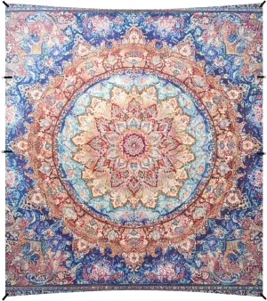 Bohemian Boho Vintage Mandala Style Flower Foldable Beach Cabana UPF50 Easy Setup Large Sun Shade with Sandbags, Sand Shovel, Poles for Camping, Fishing, Backyard Fun
