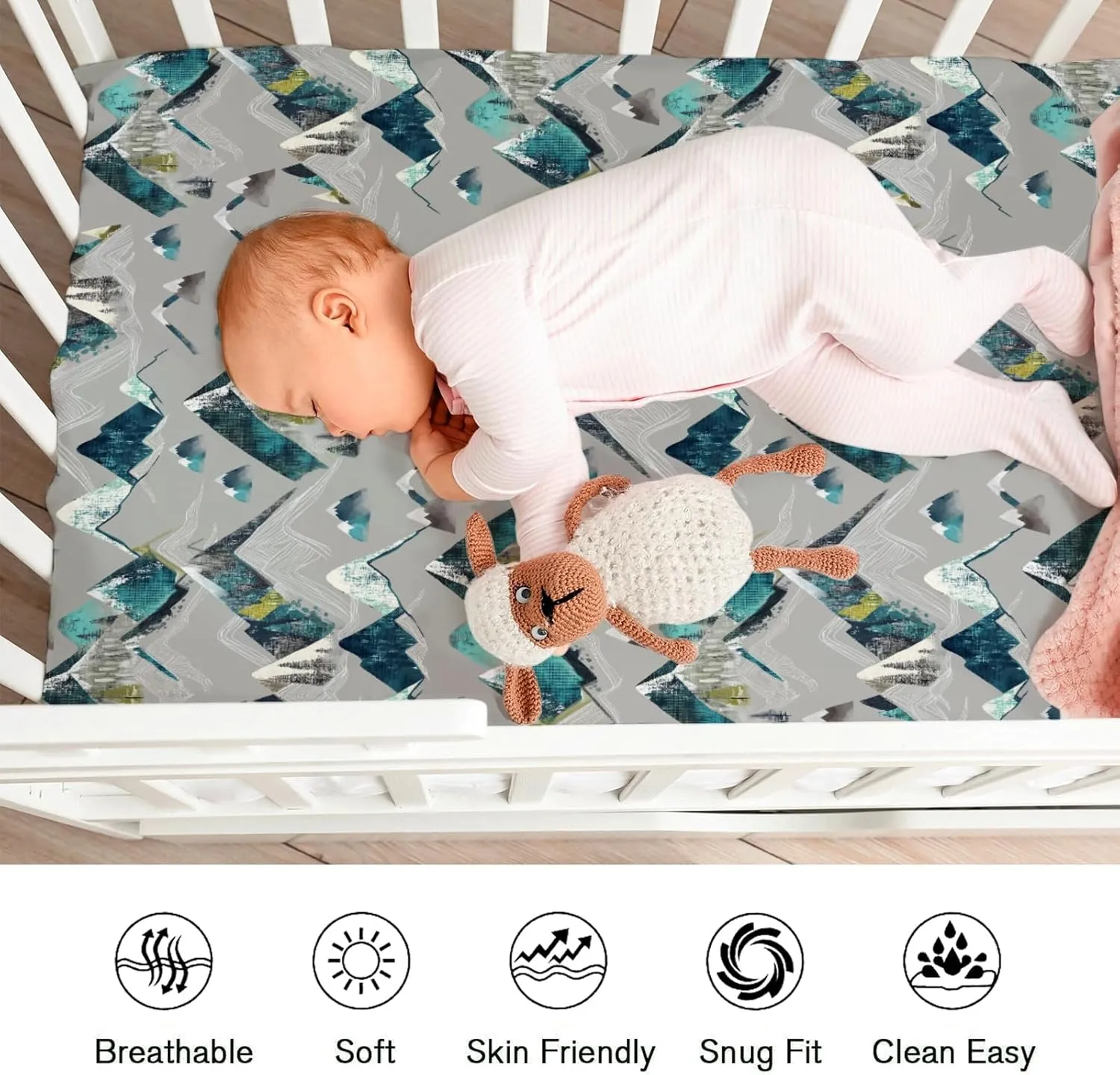 Boho Mountains Baby Crib Sheets for Boy Girl 52"x28" Mountain Range Hiking Wild Crib Mattress Covers Soft Breathable Mountain Adventure Camping Baby Sheets for Standard Crib and Toddler Bed Mattress