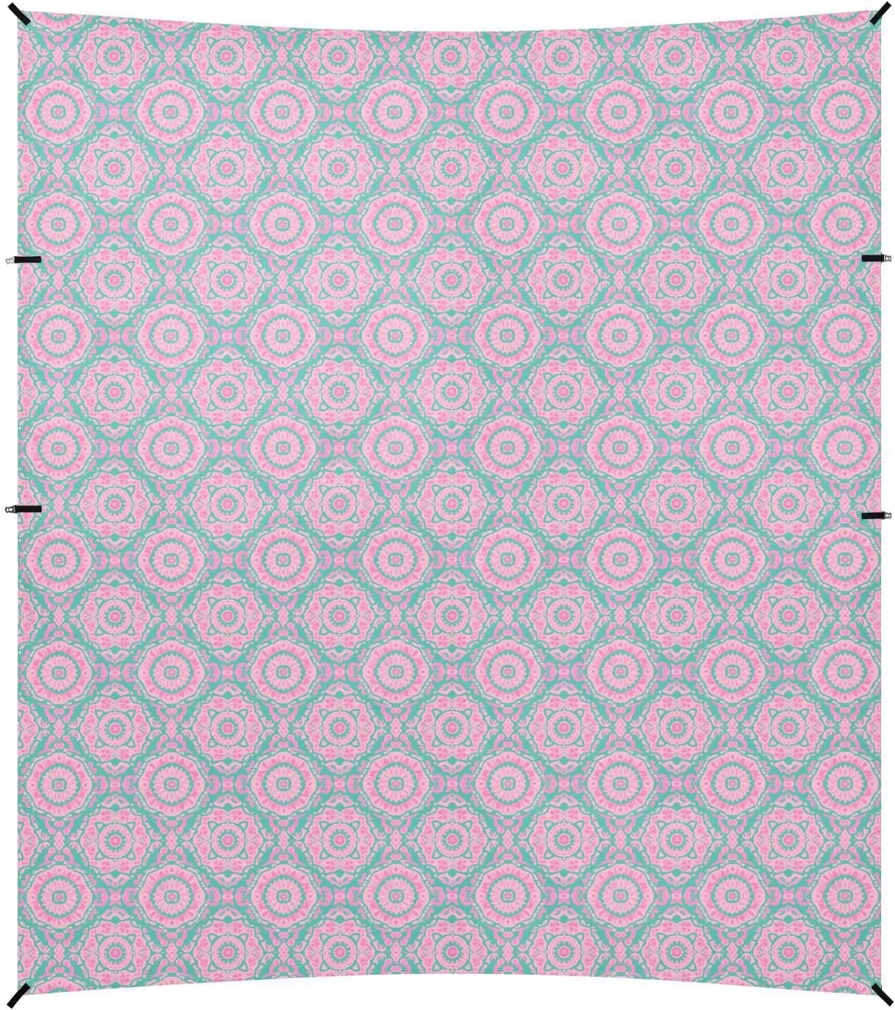 Boho Pink Green Vintage Flowers Foldable Beach Canopy UPF50 Easy Setup Large Sun Shade with Sandbags and Shovel for Family Travel