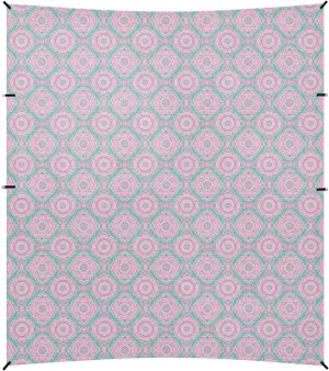 Boho Pink Green Vintage Flowers Foldable Beach Canopy UPF50 Easy Setup Large Sun Shade with Sandbags and Shovel for Family Travel