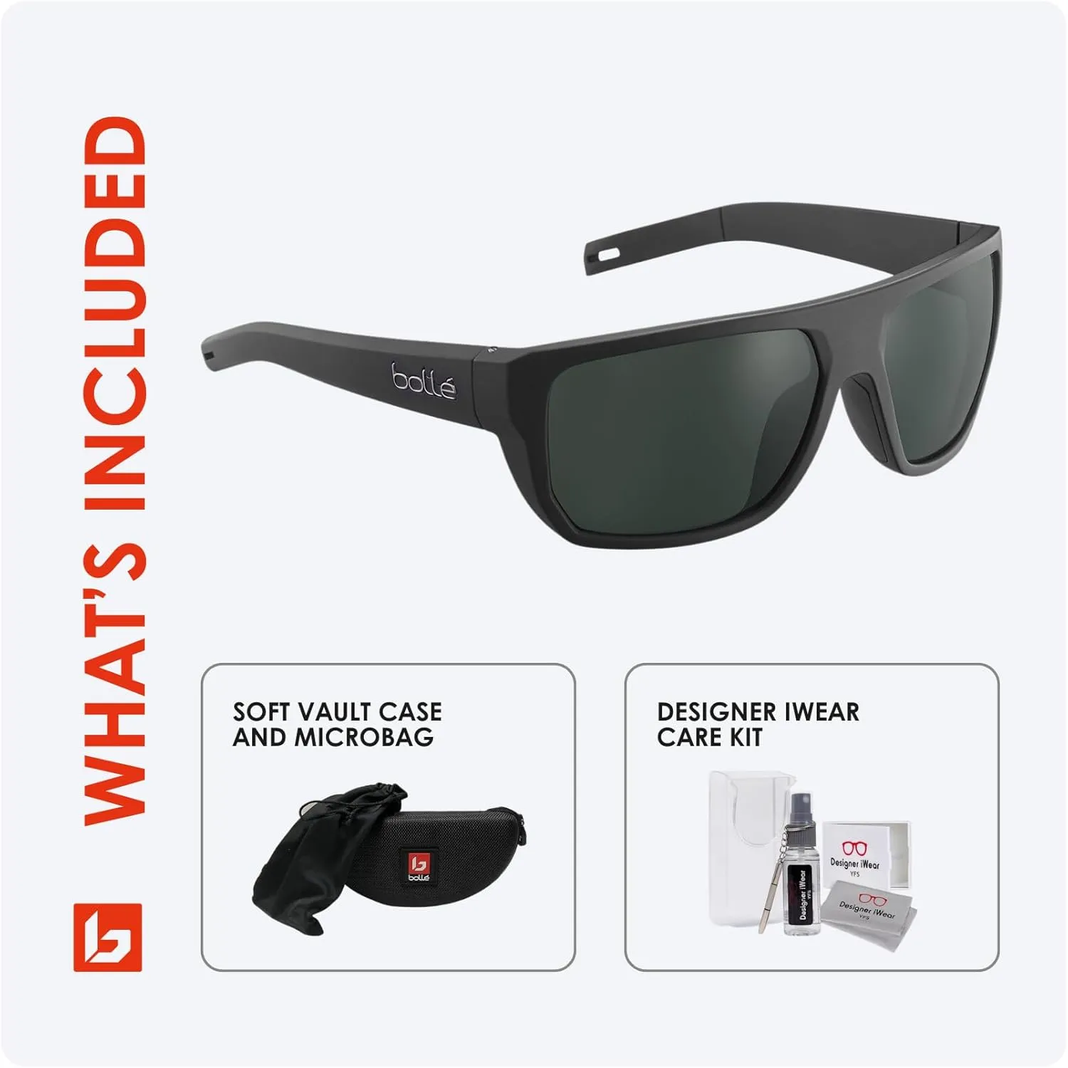 Bolle Vulture Rectangle Sunglasses for Men  BUNDLE With Designer iWear Eyewear Kit