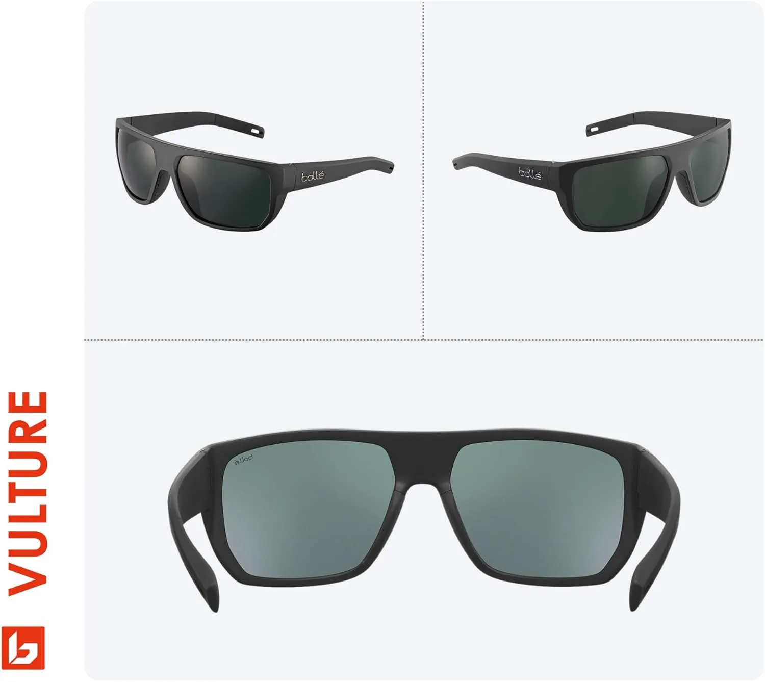 Bolle Vulture Rectangle Sunglasses for Men  BUNDLE With Designer iWear Eyewear Kit