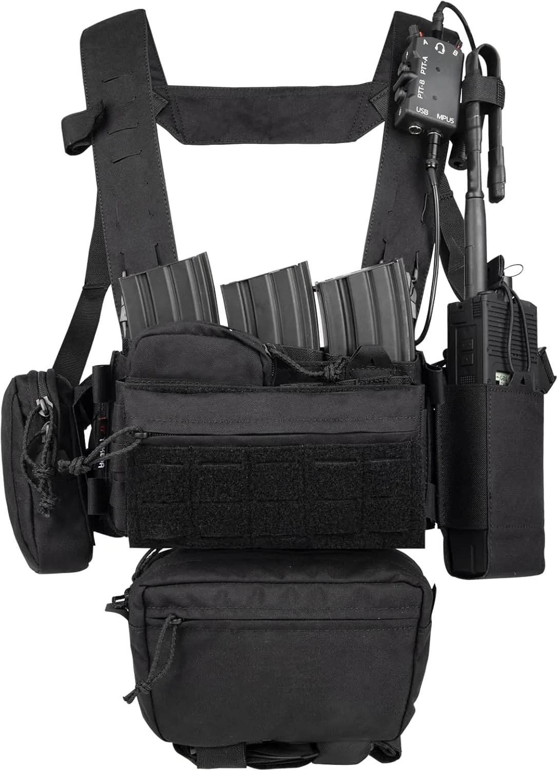 BOMTURN Chest Rig Tactical Chest Rig 1000D Molle Micro Chest Rigs Adjustable Detachable Modular Vest with Mag Pouch