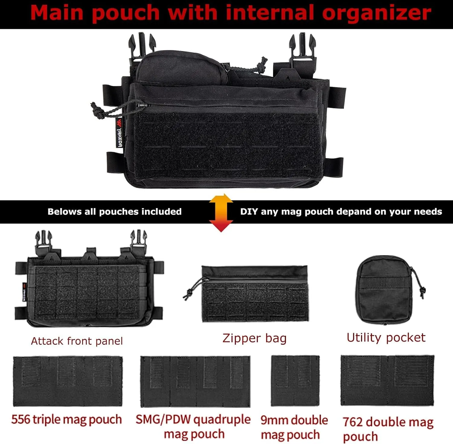 BOMTURN Chest Rig Tactical Chest Rig 1000D Molle Micro Chest Rigs Adjustable Detachable Modular Vest with Mag Pouch