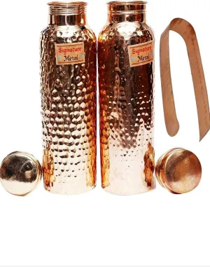 bona fide Copper Water Bottle for Drinking, Drinking Water Bottle, Bottle for Sports,Leakproof Water Bottle for Ayurvedic Benefits 34 Oz with one tong set of 2 water bottle
