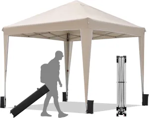 BONTEC 10x10 Pop-Up Canopy Tent, Portable Folding Outdoor Tent, UV 50  Protection, Waterproof, Adjustable Height, Metal Pavilion for Garden & Party, Includes Sandbags, Stakes & Storage Bag, Beige