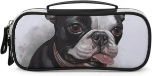 Boston Terrier Leather Makeup Bag Portable Small Cosmetic Organizer Waterproof Toiletry Bags Brushes Pencils And Travel Make Up Accessories