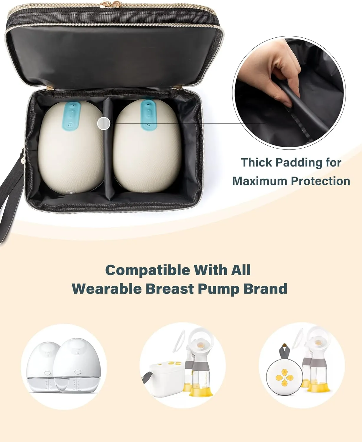 Breast Pump Bag Storage Carrying Bag - Breast Pump on The Go Case, Breastmilk Cooler Travel Bag, Portable & Protective Pump Carrying Case, Fits Major Wearable Pumps, Wristlet Design, Easy to Clean