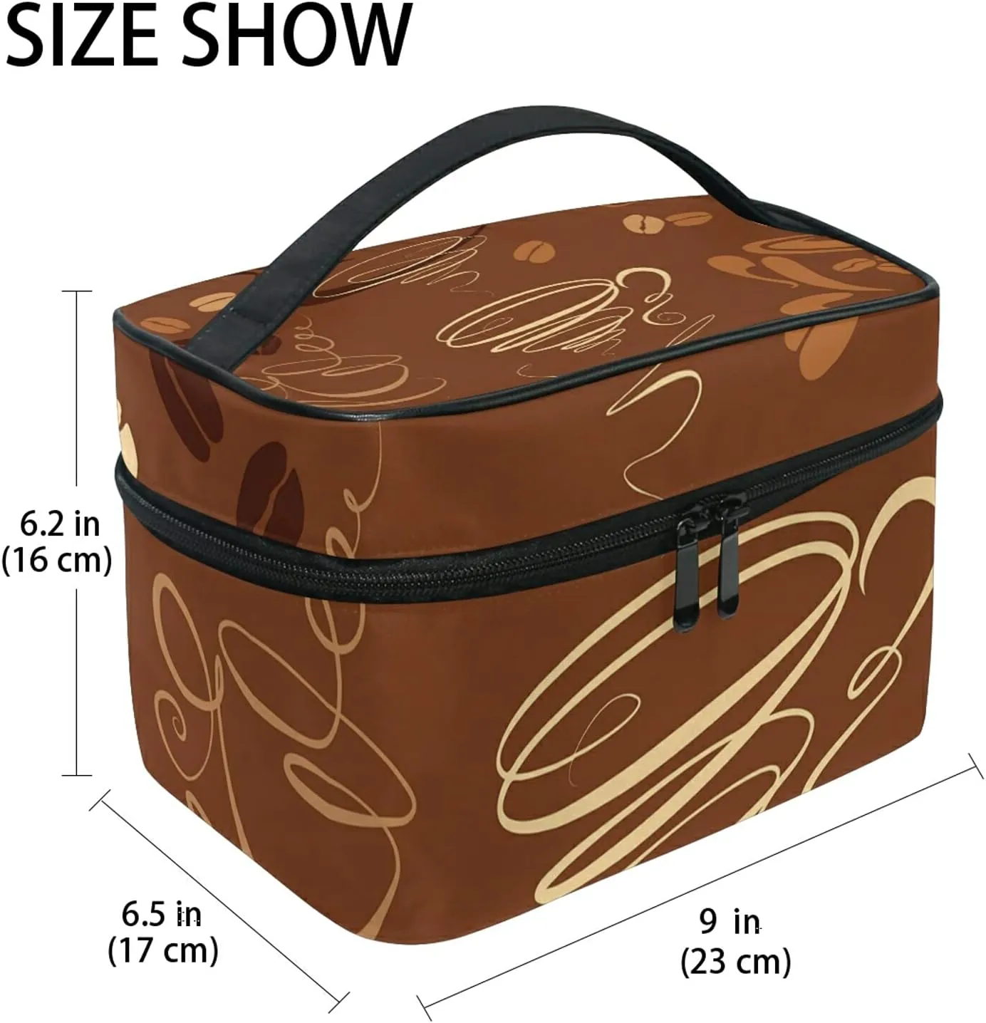 Brown Coffee Cups Beans For Cafe or Restaurant Beauty Cosmetic with Zipper Brush Portable Storage Bag, Fashion printing Toiletry, Durable Travel Organizer Tote for Unisex Gifts