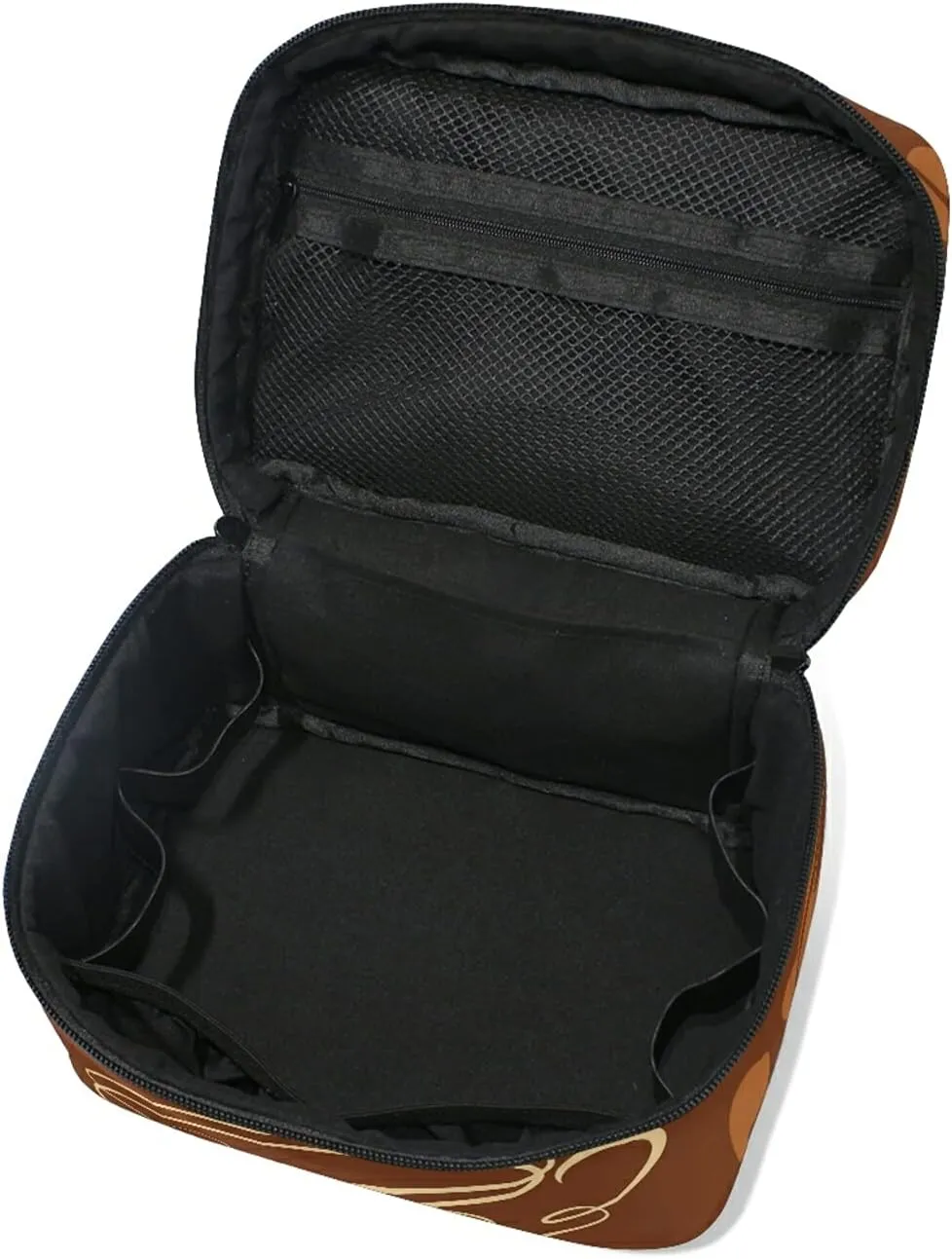 Brown Coffee Cups Beans For Cafe or Restaurant Beauty Cosmetic with Zipper Brush Portable Storage Bag, Fashion printing Toiletry, Durable Travel Organizer Tote for Unisex Gifts