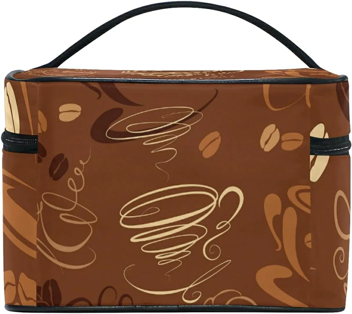 Brown Coffee Cups Beans For Cafe or Restaurant Beauty Cosmetic with Zipper Brush Portable Storage Bag, Fashion printing Toiletry, Durable Travel Organizer Tote for Unisex Gifts