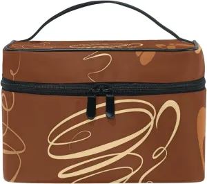 Brown Coffee Cups Beans For Cafe or Restaurant Beauty Cosmetic with Zipper Brush Portable Storage Bag, Fashion printing Toiletry, Durable Travel Organizer Tote for Unisex Gifts