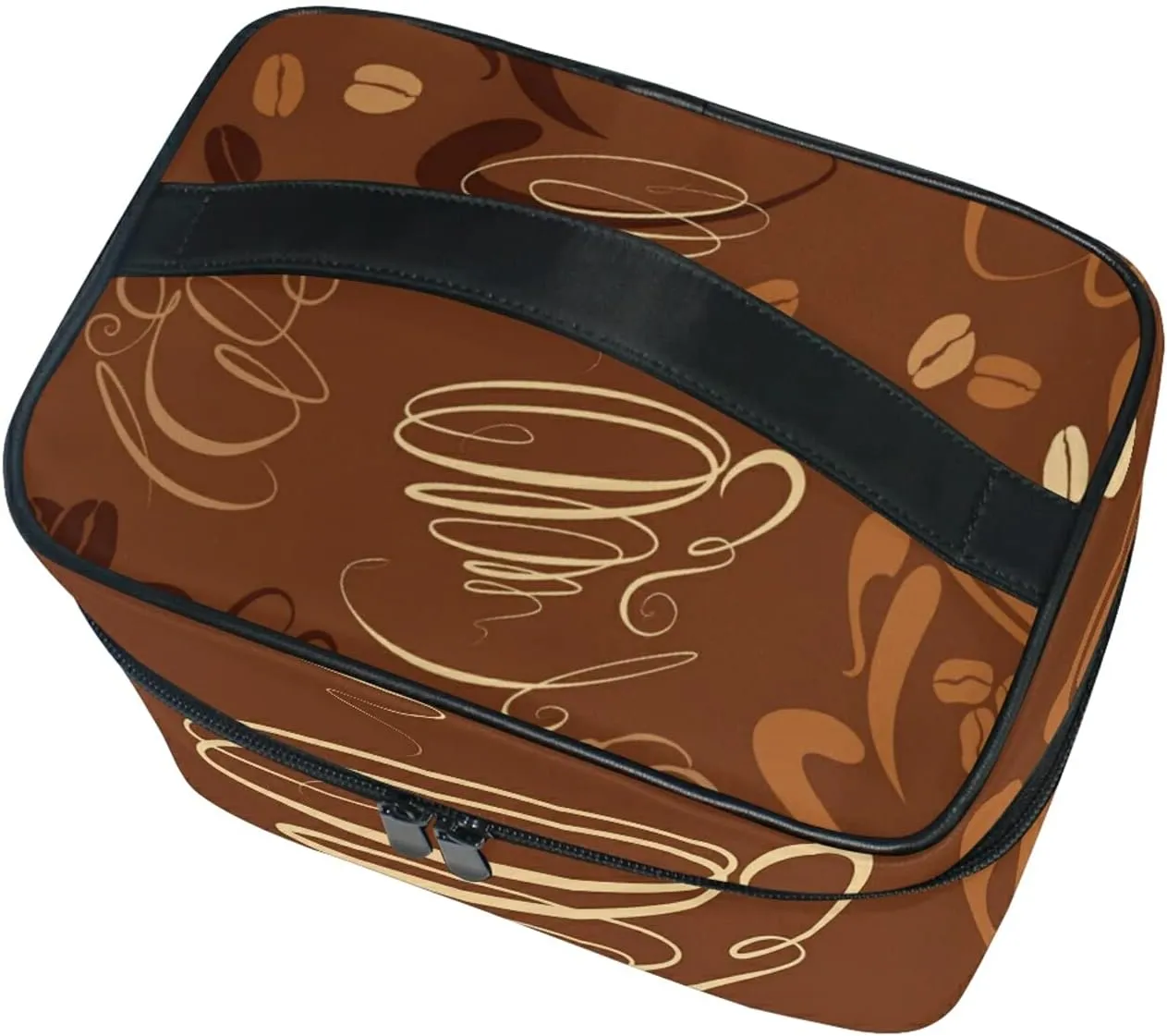 Brown Coffee Cups Beans For Cafe or Restaurant Beauty Cosmetic with Zipper Brush Portable Storage Bag, Fashion printing Toiletry, Durable Travel Organizer Tote for Unisex Gifts