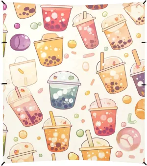 Bubble Tea Pattern Beach Cabana Tent UPF50 Easy Setup Sun Shelter with Sandbags and Shovel for Camping Trips, Fishing, Backyard Fun or Picnics