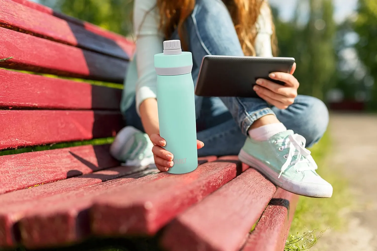 BUILT Cascade Double Wall Vacuum Insulated Stainless Steel Wide Mouth Water Bottle with Comfort Grip and Chug Lid and Carry Handle, 20 ounces