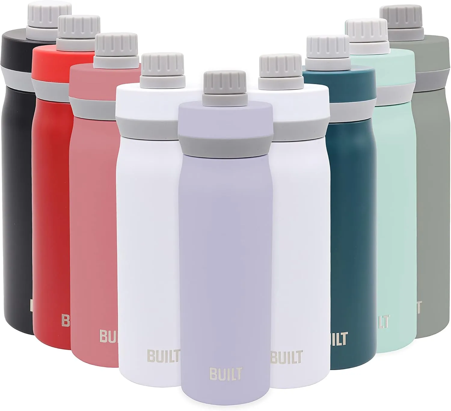 BUILT Cascade Double Wall Vacuum Insulated Stainless Steel Wide Mouth Water Bottle with Comfort Grip and Chug Lid and Carry Handle, 20 ounces