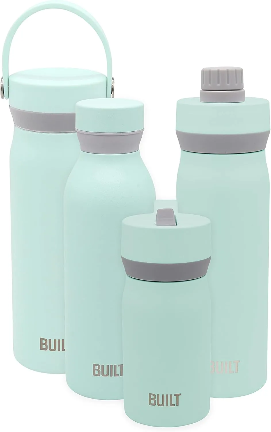 BUILT Cascade Double Wall Vacuum Insulated Stainless Steel Wide Mouth Water Bottle with Comfort Grip and Chug Lid and Carry Handle, 20 ounces