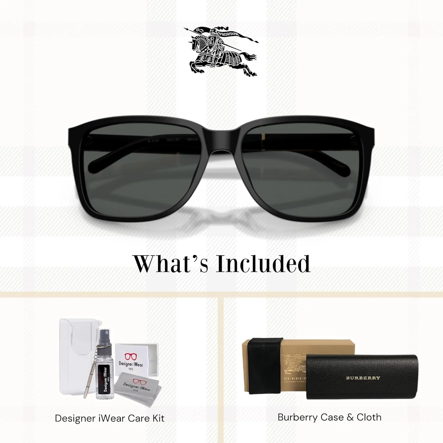BURBERRY BE4181 Square Sunglasses For Men   BUNDLE with Designer iWear Eyewear Kit