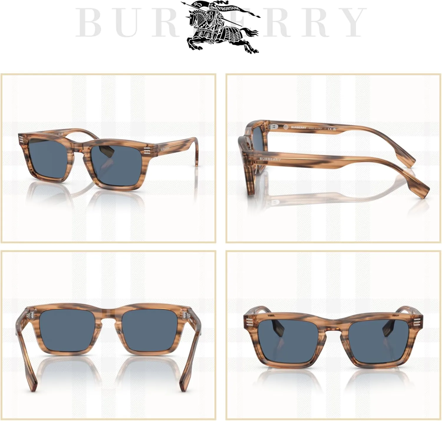 BURBERRY BE4403 Rectangle Sunglasses for Men   BUNDLE With Designer iWear Complimentary Eyewear Kit