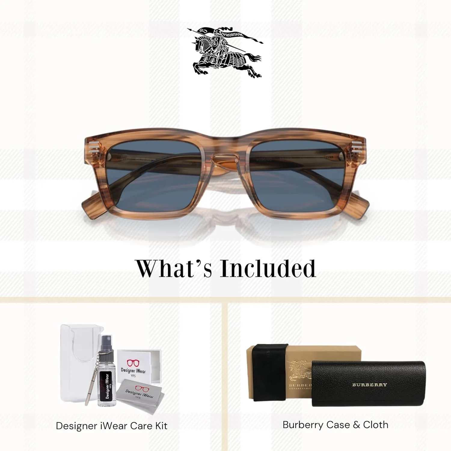 BURBERRY BE4403 Rectangle Sunglasses for Men   BUNDLE With Designer iWear Complimentary Eyewear Kit