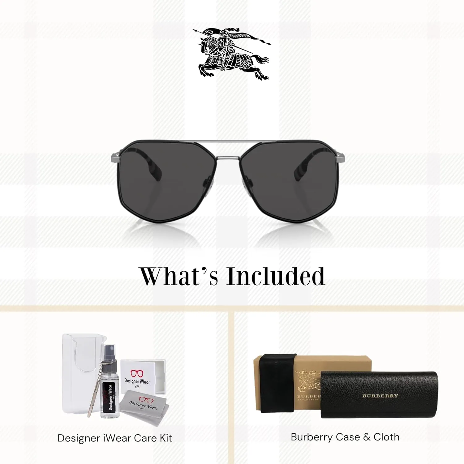 BURBERRY Ozwald BE3139 Hexagonal Sunglasses for Men   BUNDLE With Designer iWear Eyewear Kit