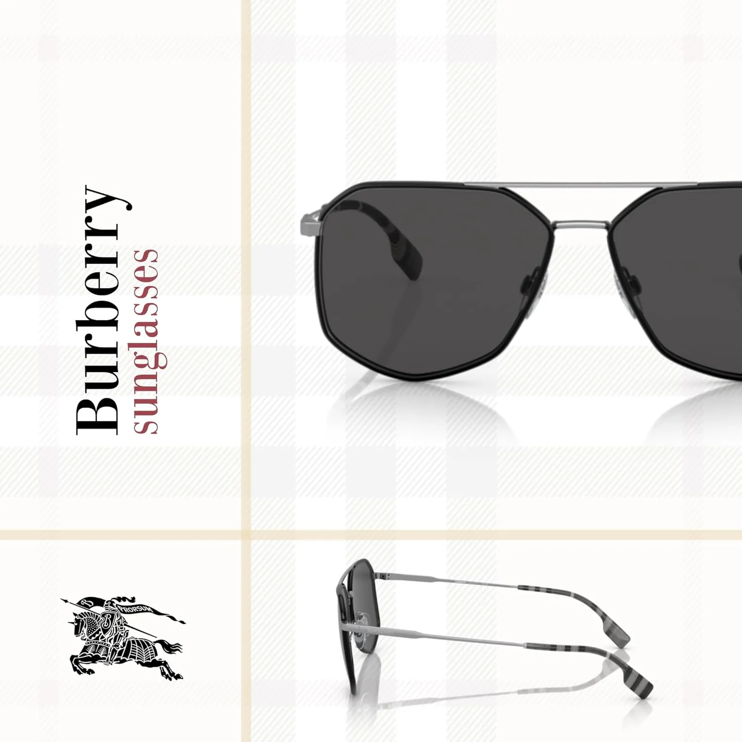 BURBERRY Ozwald BE3139 Hexagonal Sunglasses for Men   BUNDLE With Designer iWear Eyewear Kit
