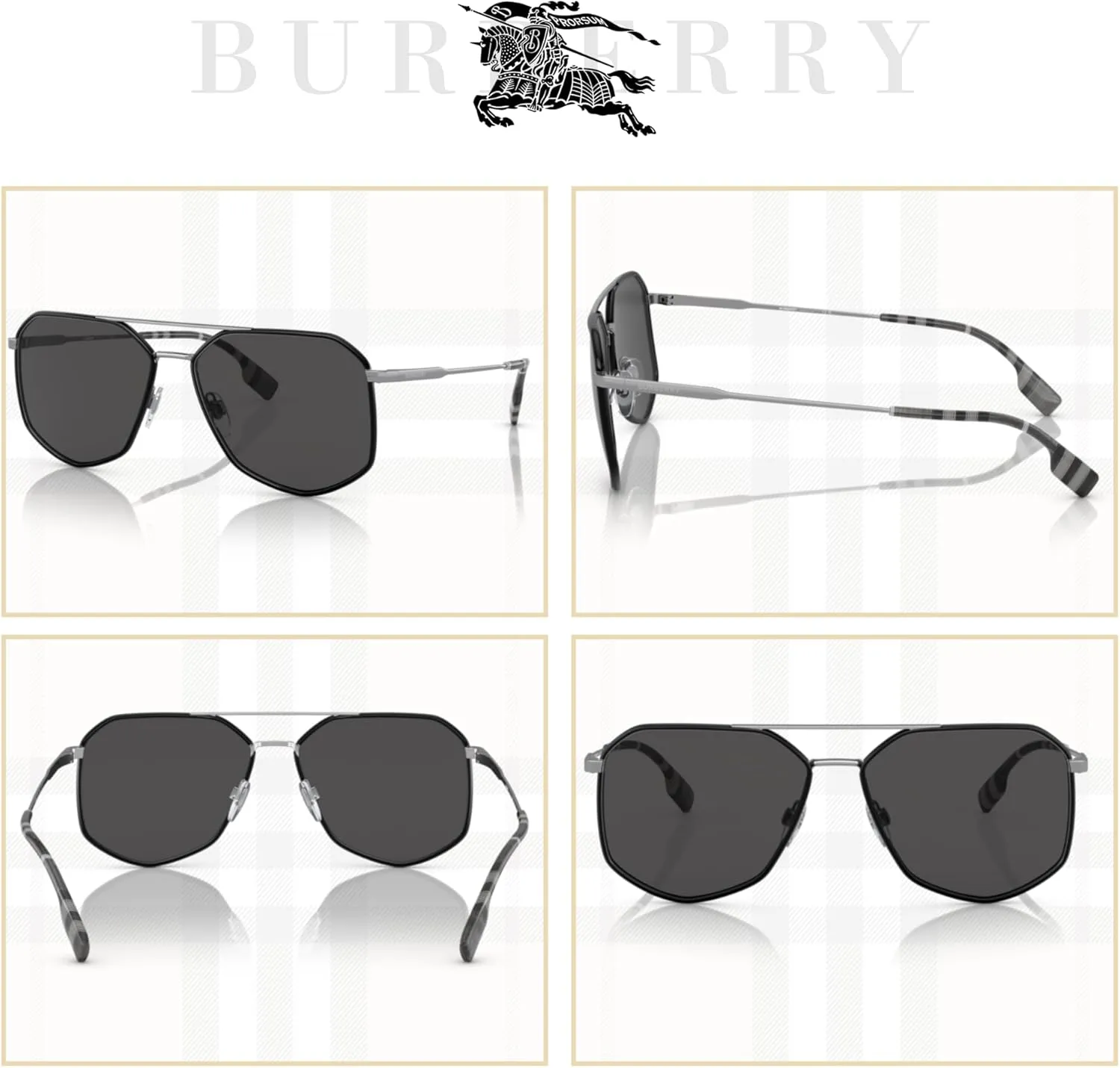 BURBERRY Ozwald BE3139 Hexagonal Sunglasses for Men   BUNDLE With Designer iWear Eyewear Kit