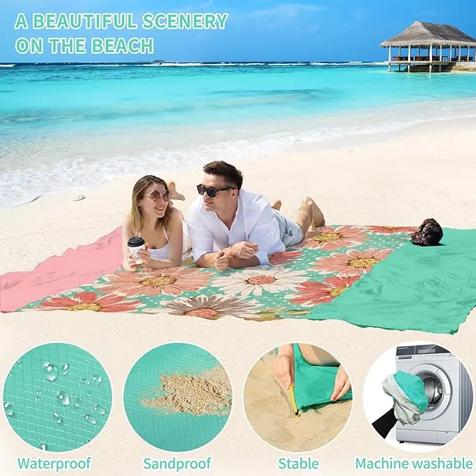BYDOLL Beach Blanket Sandproof Waterproof 78''×110'' 1-7 Adults Compact Lightweight Oversized Beach Blanket Large Picnic Mat Beach Blanket for Travel Camping Hiking Picnic