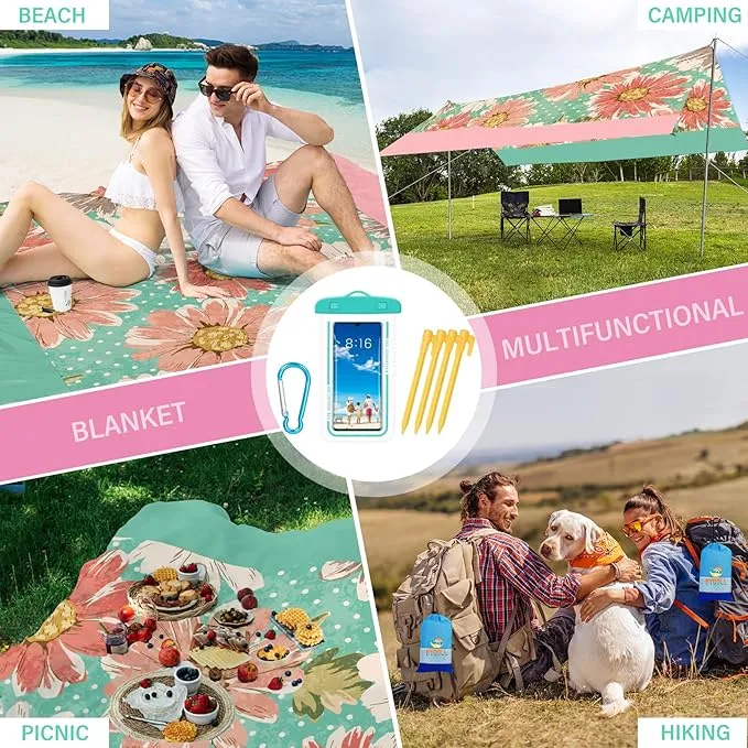 BYDOLL Beach Blanket Sandproof Waterproof 78''×110'' 1-7 Adults Compact Lightweight Oversized Beach Blanket Large Picnic Mat Beach Blanket for Travel Camping Hiking Picnic