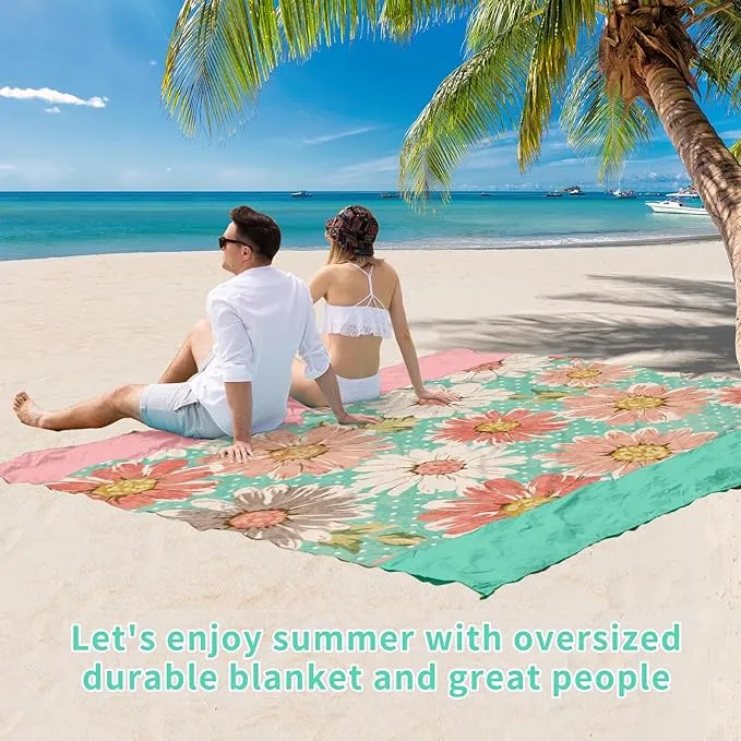 BYDOLL Beach Blanket Sandproof Waterproof 78''×110'' 1-7 Adults Compact Lightweight Oversized Beach Blanket Large Picnic Mat Beach Blanket for Travel Camping Hiking Picnic